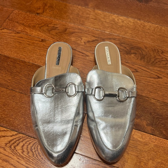 Womens Leather Metallic Mules Silver 79medium - Picture 3 of 8